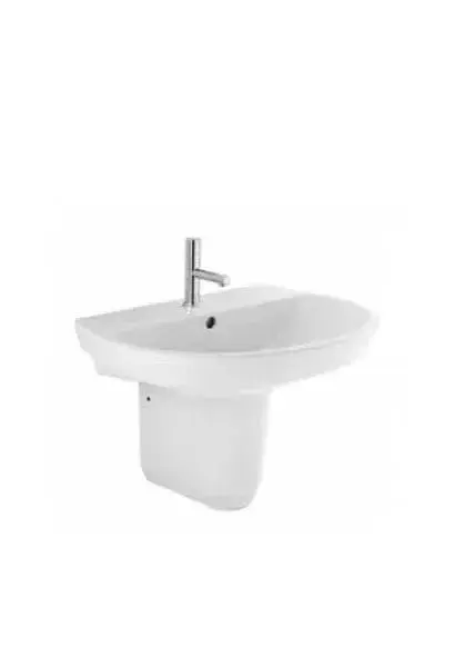 Lavabo de Porcelana con Semi Pedestal EASY Unisan - Blanco, 61x47x42 cm