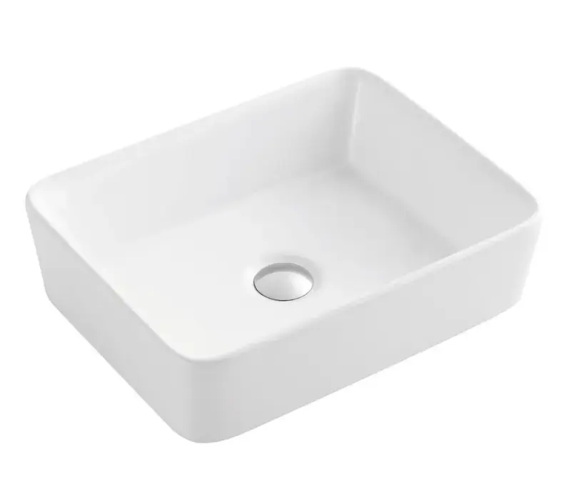 Lavabo de sobreencimera cerámico blanco con bordes finos y curvos QTRO 48 de Aquore
