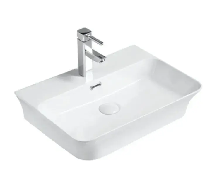 Lavabo de sobreencimera de cerámica blanco con bordes finos y rebosadero anclaje a pared Moi 56 de Aquore