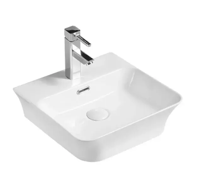 Lavabo de sobreencimera de cerámica blanco de bordes finos y curvos Moi 41 de Aquore