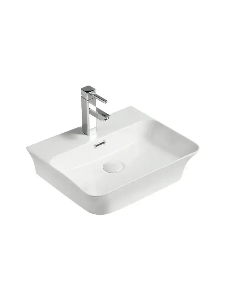 Lavabo de sobreencimera de cerámica cpn blanco bordes finos y curvos con rebosadero y anclaje a pared Moi 48 de Aquore