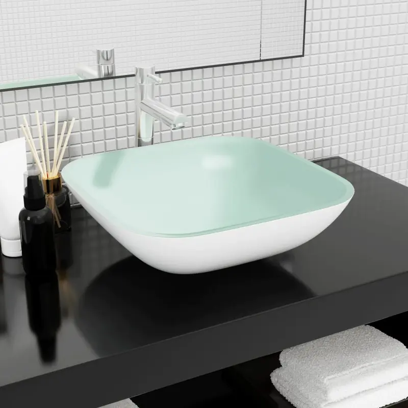 Lavabo de vidrio blanco 42x42x14 cm