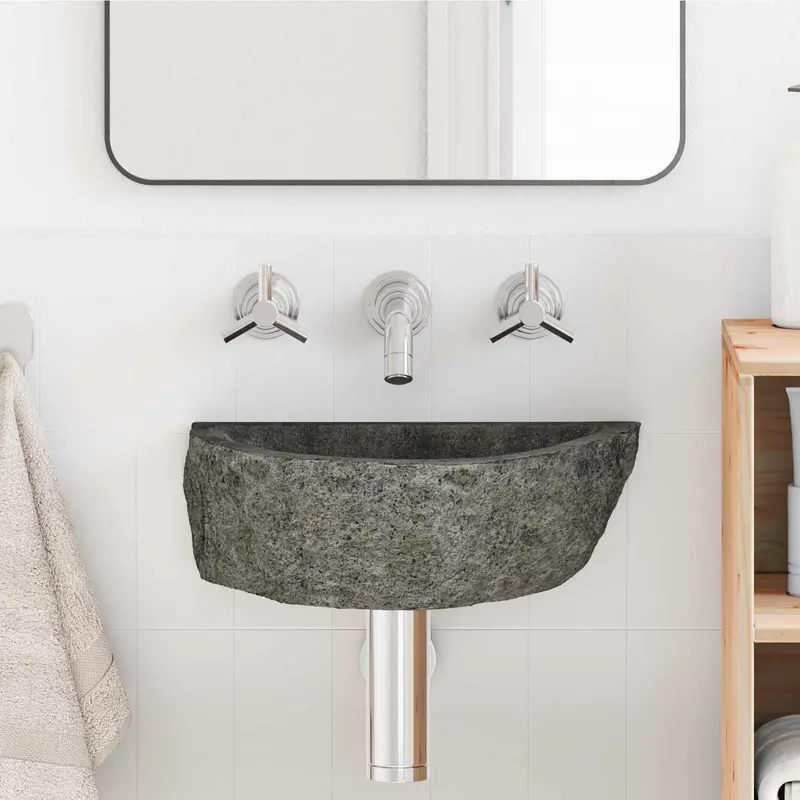 Lavabo montado en la pared Gris 37 x 30 x 12 cm Piedra de río