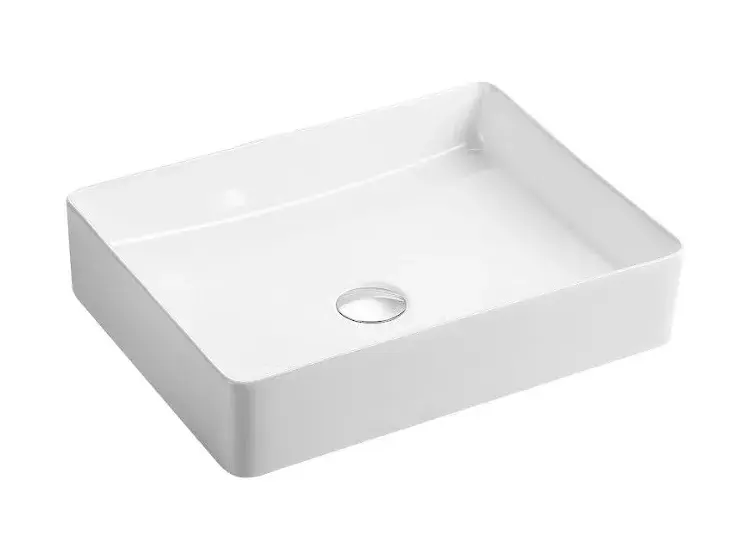 Lavabo sobre encimera de cerámica blanco con bordes finos y curvos elegante compacto QTRO 47 de Aquore
