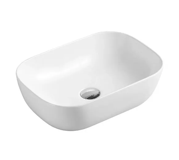 Lavabo sobreencimera blanco brillo de cerámica ovalado con bordes finos Evea 46 de Aquore