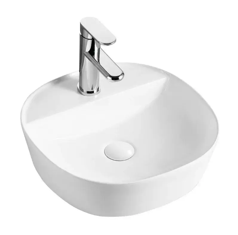 Lavabo sobreencimera blanco circular de cerámica con orificio para grifería Spin 40 de Aquore