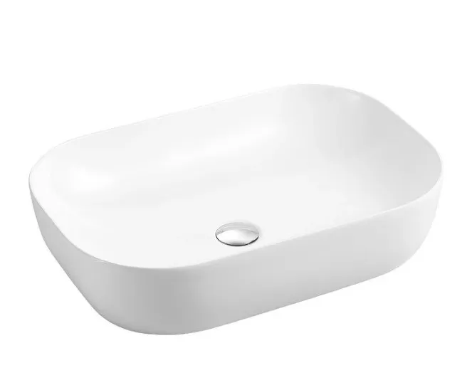 Lavabo sobreencimera blanco de cerámica ovalado con borde fino Evea 60 de Aquore