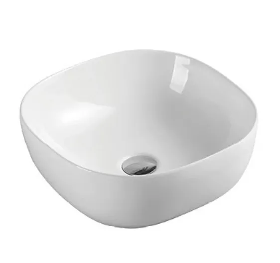 Lavabo sobreencimera blanco ovalado de cerámica con acabado moderno con interior curvo Polo 41 de Aquore
