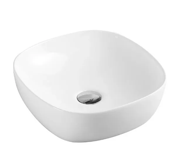 Lavabo sobreencimera blanco ovalado pequeño de cerámica con interior curvo Polo de Aquore