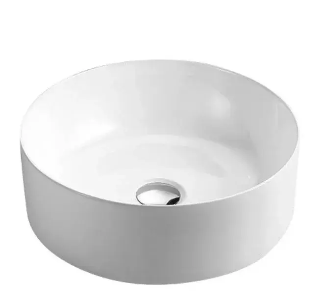Lavabo sobreencimera blanco redondo de cerámica acabado liso Spin 41 de Aquore