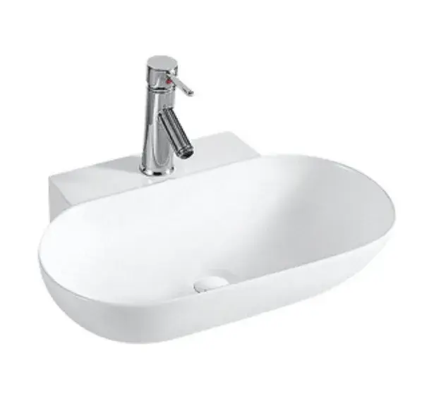 Lavabo sobreencimera ceramico blanco ovalado con orificio para grifería Vento 56 M de Aquore