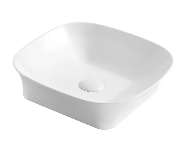 Lavabo sobreencimera cuadrado de ceramica blanco con bordes ovalados Art 40 de Aquore