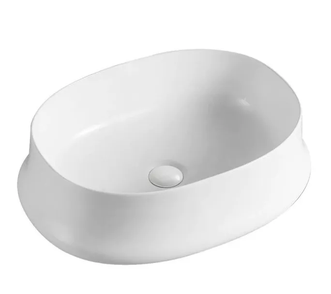 Lavabo sobreencimera de cerámica blanco ovalado con bordes finos sin grifería Lusso 57 de Aquore