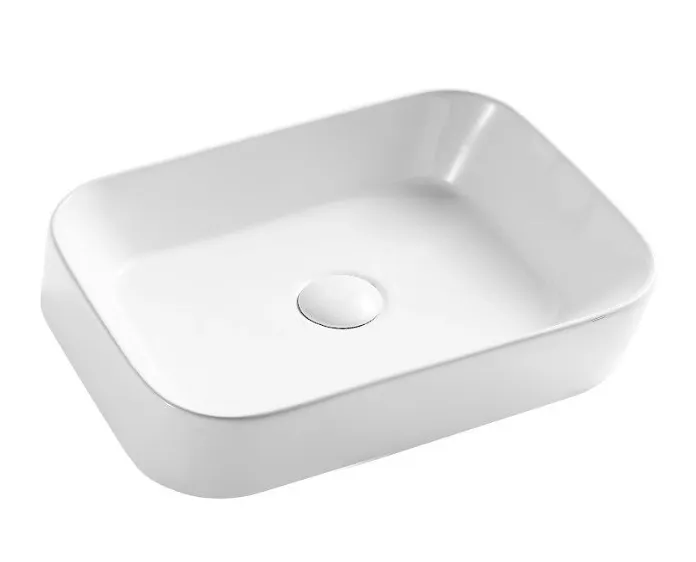 Lavabo sobreencimera rectangular cerámica blanca compacto bordes ovalados Till 45 de Aquore