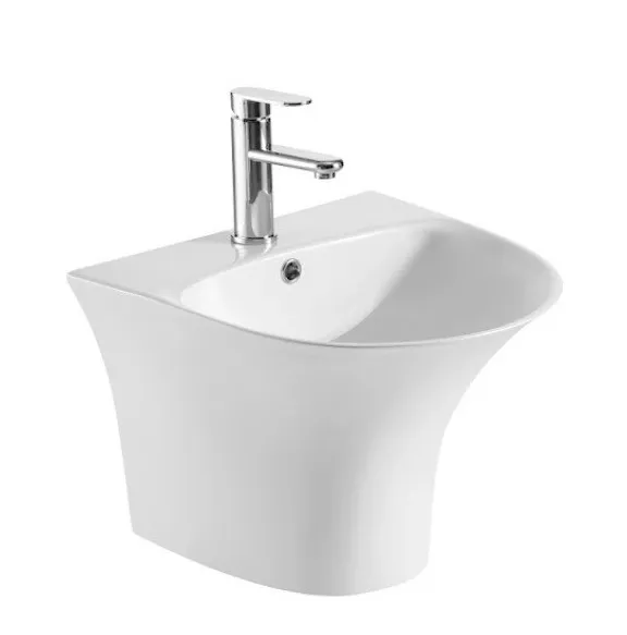 Lavabo suspendido blanco cerámico con semipedestal Zento 47 de Aquore