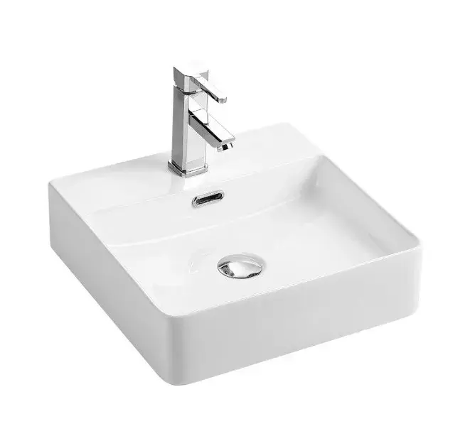 Lavabo suspendido blanco de cerámica con bordes finos curvos Vento 42m de Aquore
