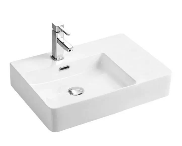 Lavabo suspendido blanco rectangular de cerámica Vento de Aquore