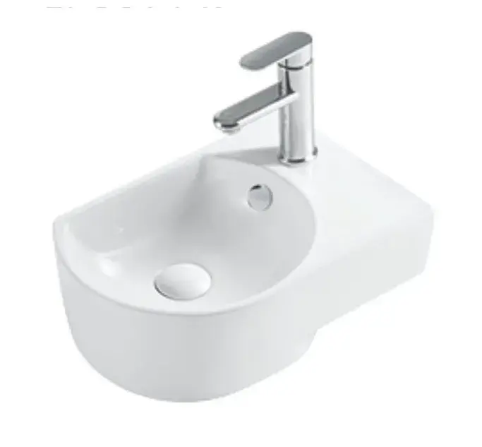 Lavabo suspendido compacto blanco de cerámica con rebosadero y orificio lateral MINI 41 R de Aquore