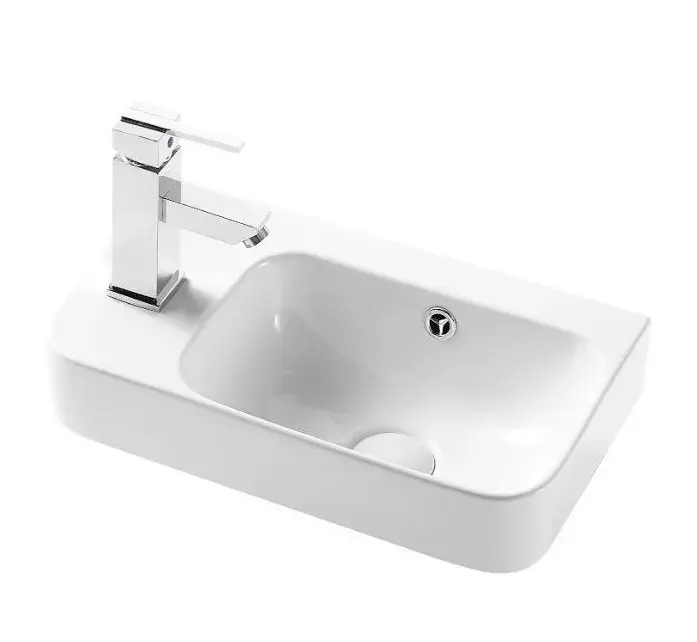 Lavabo suspendido rectangular ceramico blanco con rebosadero y orificio lateral a pared Mini 28 L de Aquore