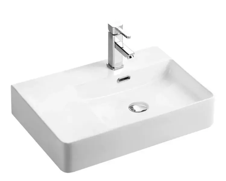 Lavabo suspendido rectangular color blanco de cerámica Vento de Aquore