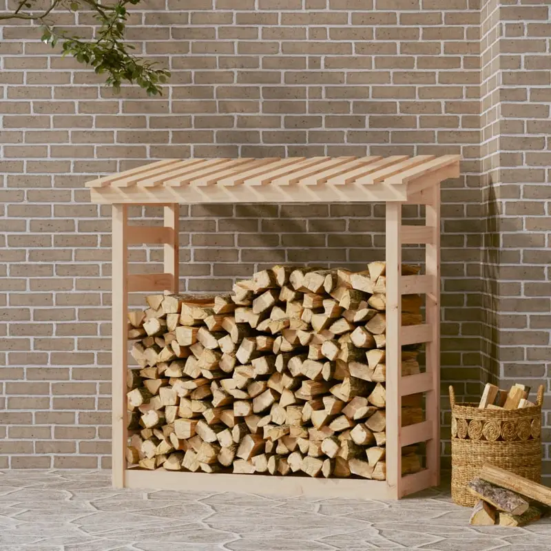 Leñero de madera maciza de pino 108x64,5x110 cm