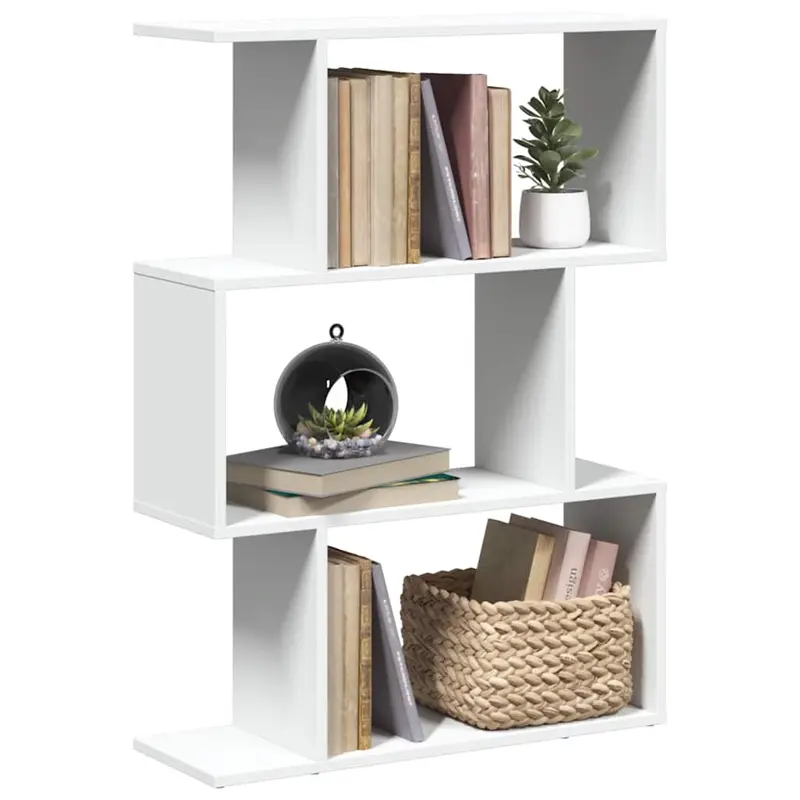 Librería biombo de 3 niveles, blanca, 70 x 24 x 97 cm, madera de ingeniería