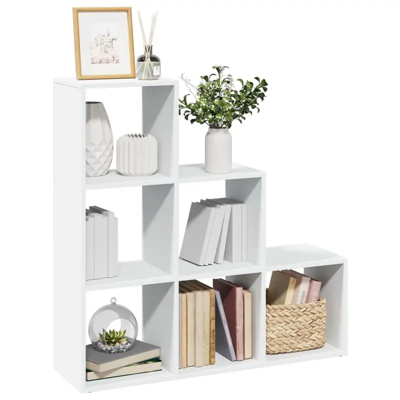 Librería biombo de 3 niveles, blanca, 99x29x99 cm, madera de ingeniería
