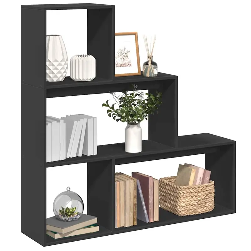 Librería divisora 3 niveles madera negro 123x29x123 cm