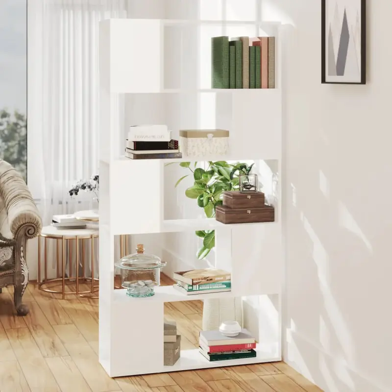 Librería separador contrachapada blanco brillante 80x24x155 cm