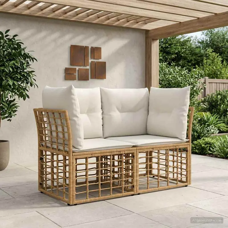Loveseat de exterior 2 pcs Natural y Crema ratán sintético