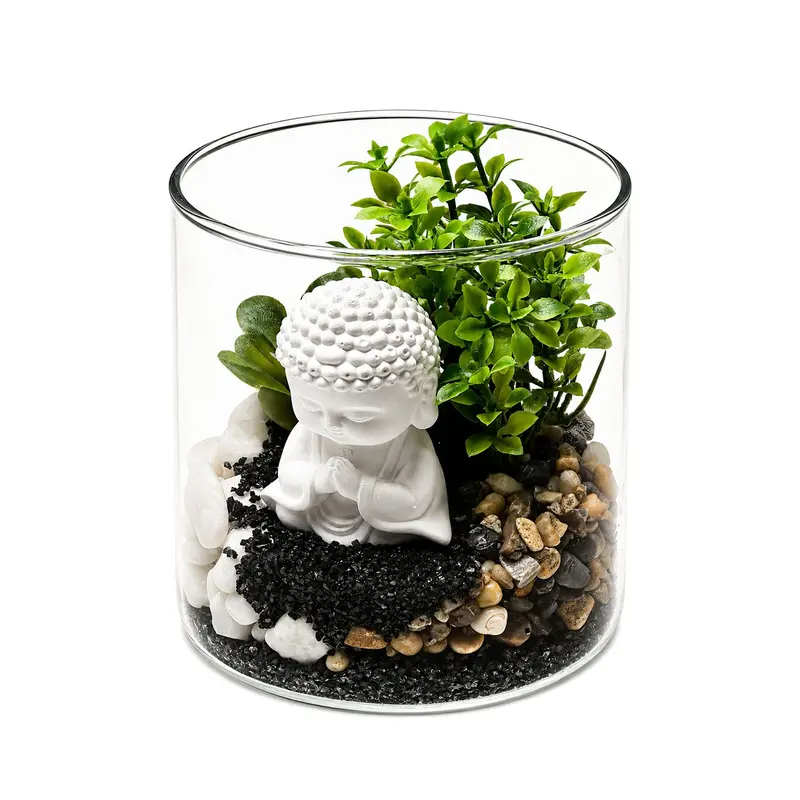 MACETA DE CRISTAL CON PLANTA Y BUDA