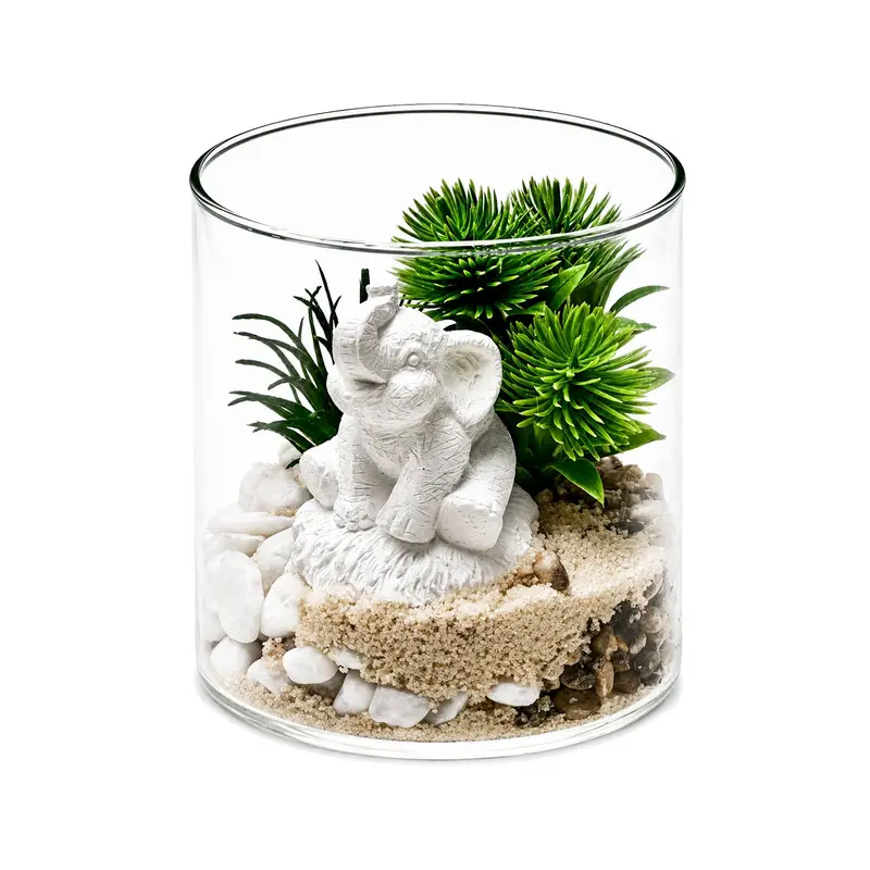 MACETA DE CRISTAL CON PLANTA Y ELEFANTE