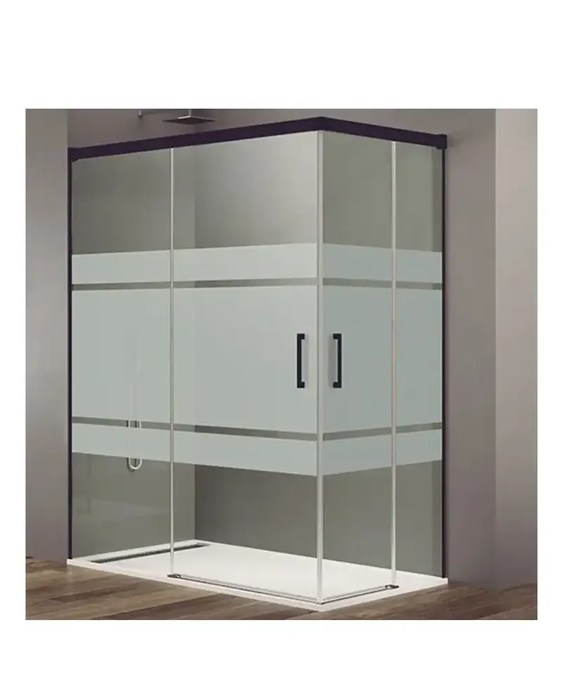 Mampara Angular 2 Puertas Correderas con Serigrafía BASIC NEGRO GME | Medidas a Medida 65-120 cm