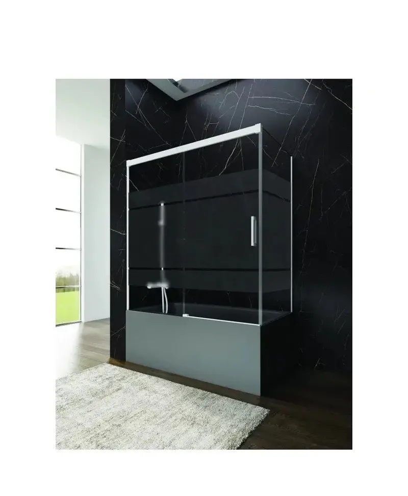 Mampara Angular Bañera 3 Hojas Cristal Frost Plus 6-8mm Aluminio Blanco Basic GME