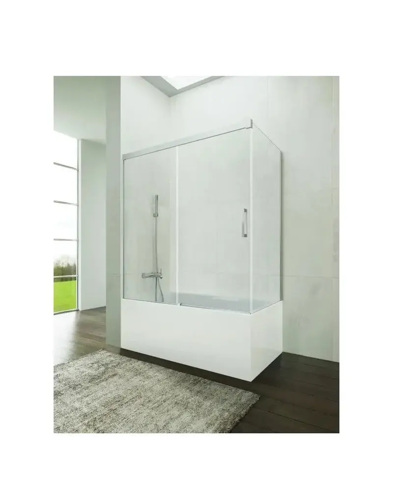 Mampara Angular Bañera 3 Hojas Cristal Transparente Perfiles Cromo Basic GME | A Medida