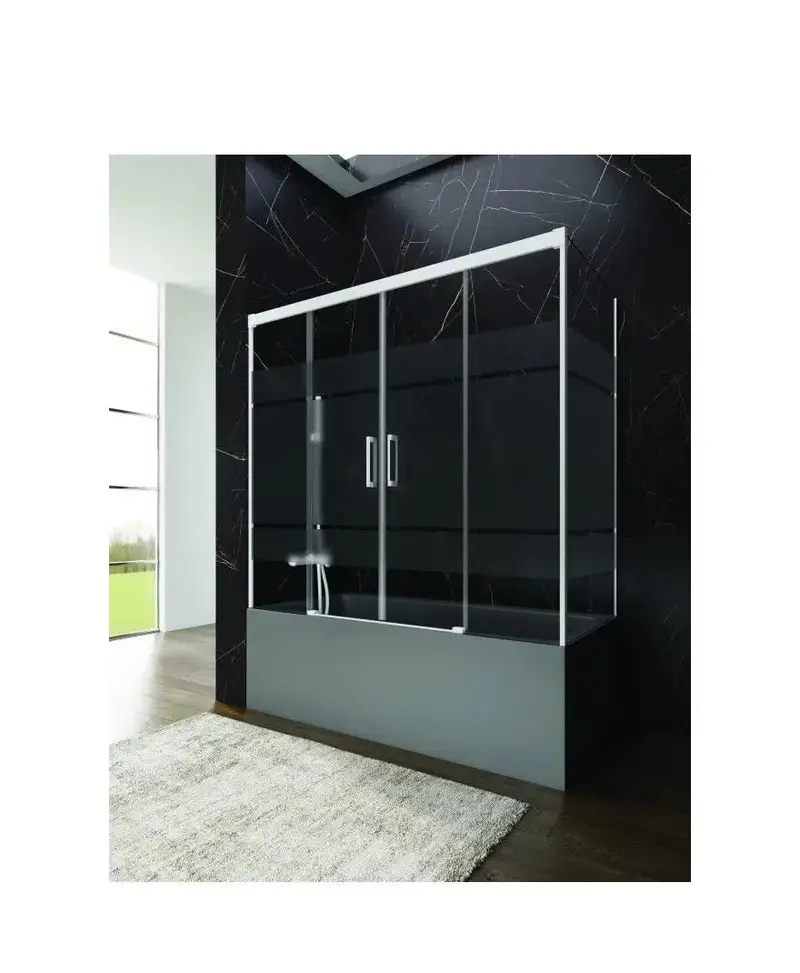 Mampara Angular Bañera 3 Hojas Fijas 2 Correderas Frost Plus Basic Spazio GME a Medida