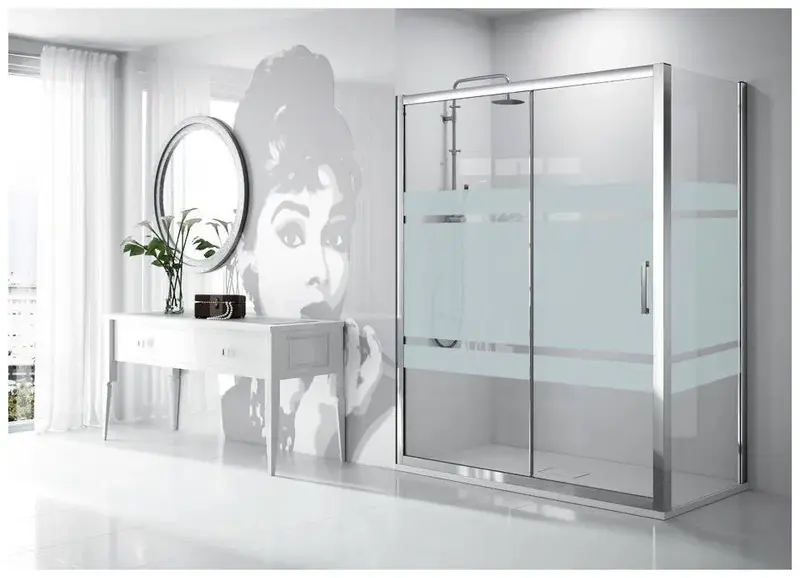 Mampara angular corredera de cristal templado Bali decorado TR102 Kassandra