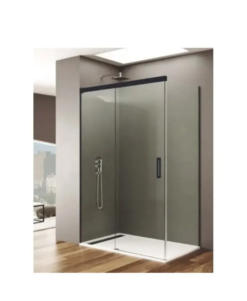 Mampara Angular Ducha 3 Hojas 2 Fijos 1 Corredera Negro Mate BASIC GME | A Medida