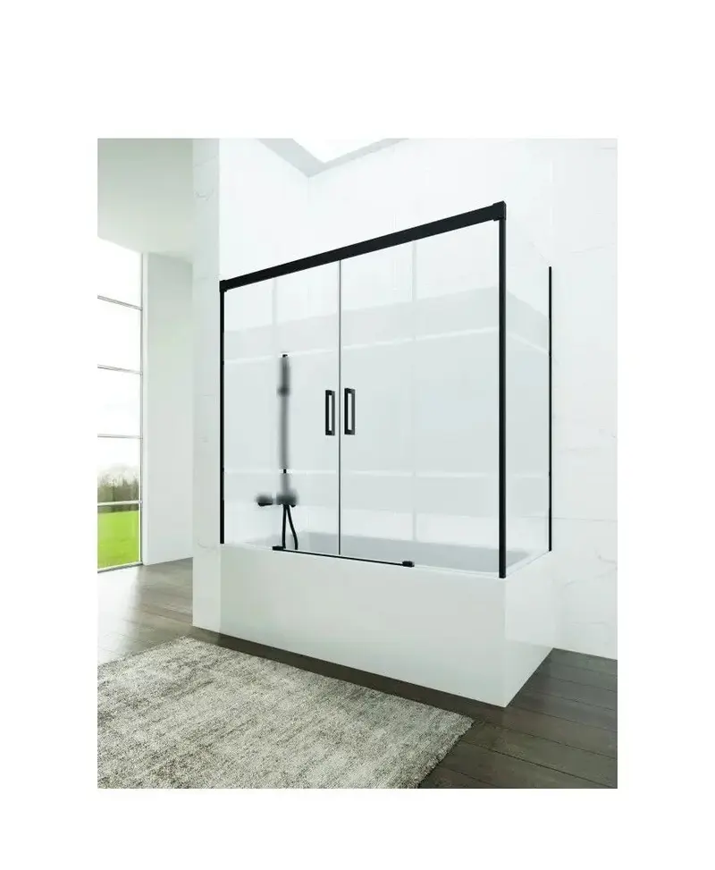 Mampara Angular para Bañera 3 Hojas Fijas y 2 Correderas Frost Plus Basic Spazio GME | A Medida 152-182 cm