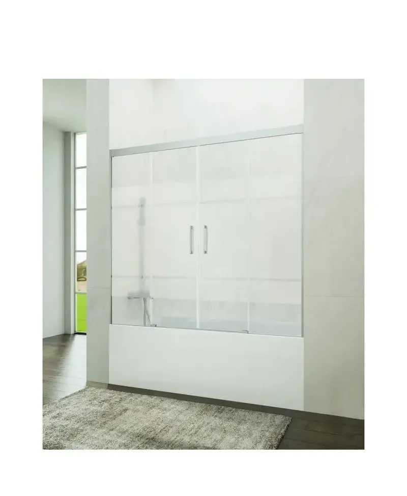 Mampara Bañera Frontal 2 Puertas Correderas + 2 Fijas Frost Plus Cromo Basic Spazio GME