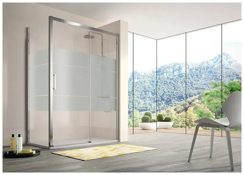 Mampara corredera para baño de 195 cm con cristal templado decorado Clio CU607 Kassandra