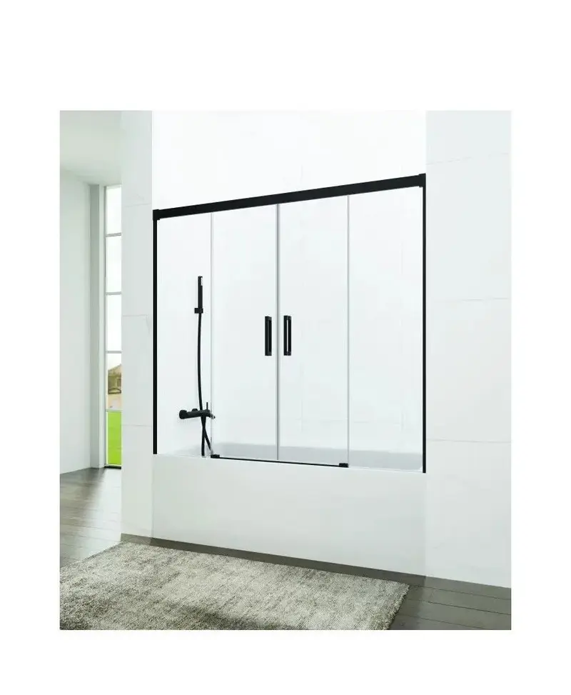 Mampara de Bañera Frontal 2 Puertas Correderas Basic Spazio GME | Cristal Templado 6mm, Aluminio Negro, Antical