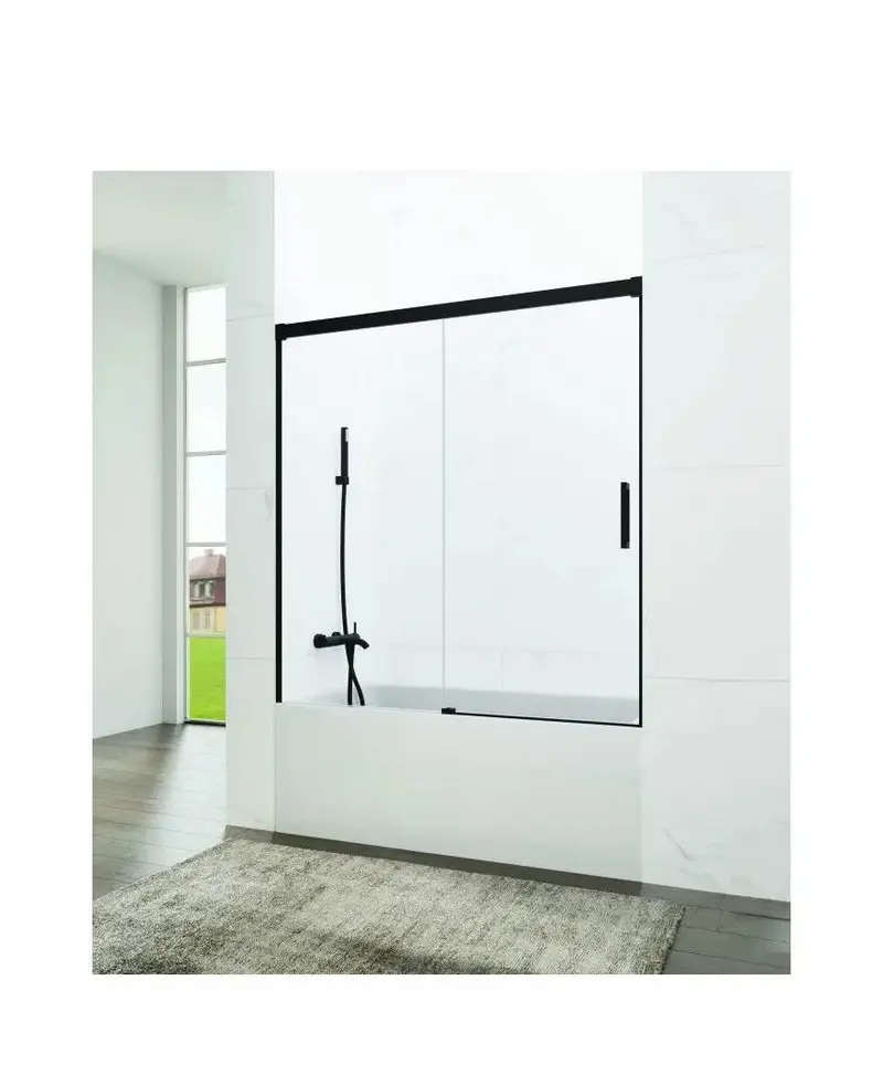 Mampara de Bañera Frontal Basic GME 140-170cm Cristal Transparente 8mm Perfiles Negro