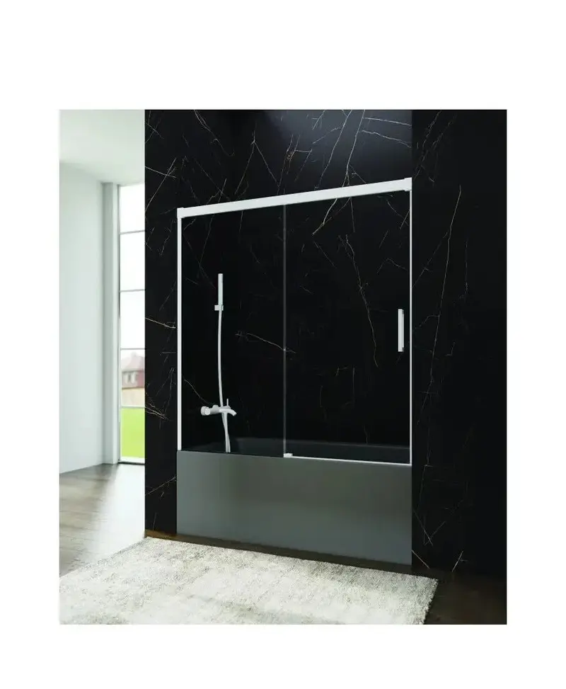 Mampara de Bañera Frontal GME Basic 2 Hojas Cristal Templado 6mm y 8mm Antical EnduroShield Aluminio Blanco Reversible 140-170cm