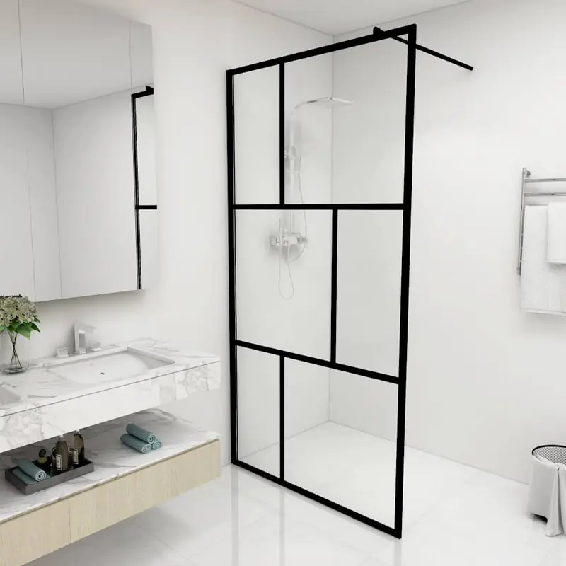Mampara de ducha accesible con vidrio templado negro 100x195 cm