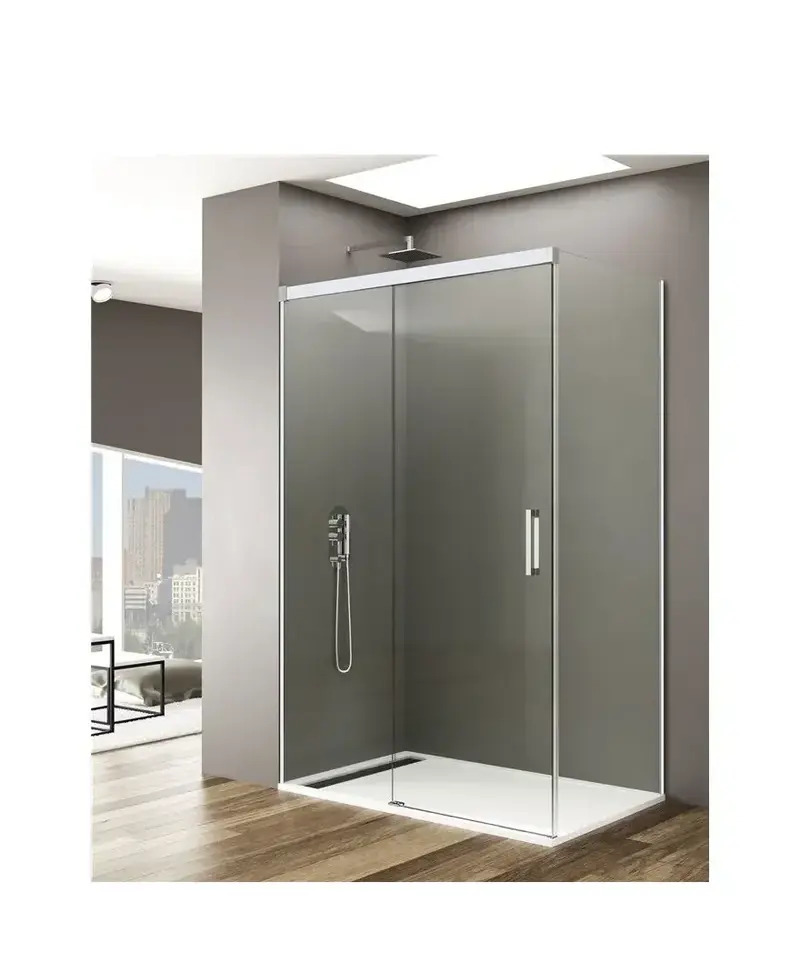 Mampara de Ducha Angular GME BASIC Blanco con Puerta Corredera y Lateral Fijo - A Medida (95-180 cm)