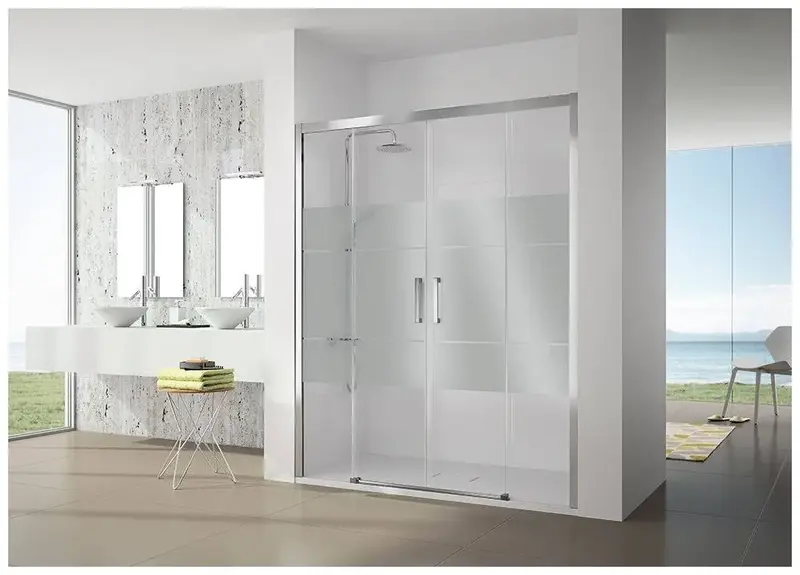 Mampara de ducha con correderas y fijos de cristal decorado Clio CU100 Kassandra