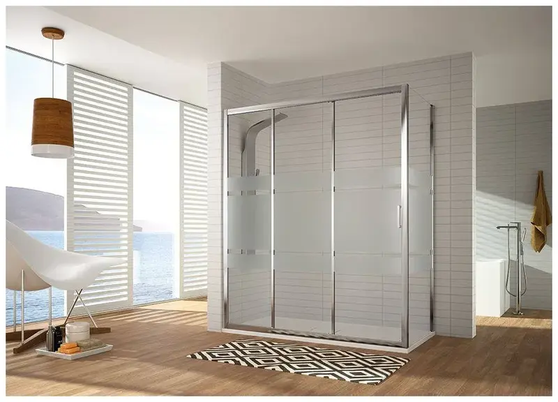 Mampara de ducha con correderas y hoja fija en cristal templado decorado Bali DI101 Kassandra