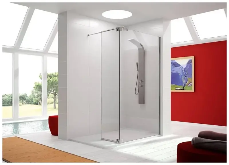 Mampara de ducha de cristal templado con panel fijo y hoja abatible FR423 Kassandra