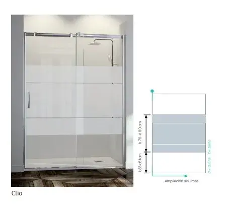 Mampara de ducha decorada para puerta corredera de cristal templado Clio LU102 Kassandra